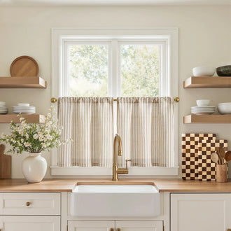 
                    
                      Colorful Striped Linen Kitchen Curtains - Jinchan Home
                    
                  