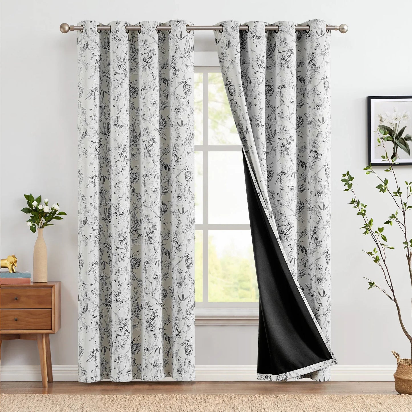 Hand-Drawn Sketch Floral Linen Curtains - Jinchan Home