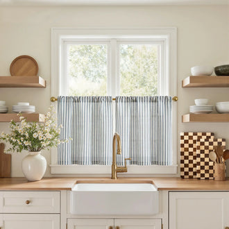 
                    
                      Colorful Striped Linen Kitchen Curtains - Jinchan Home
                    
                  