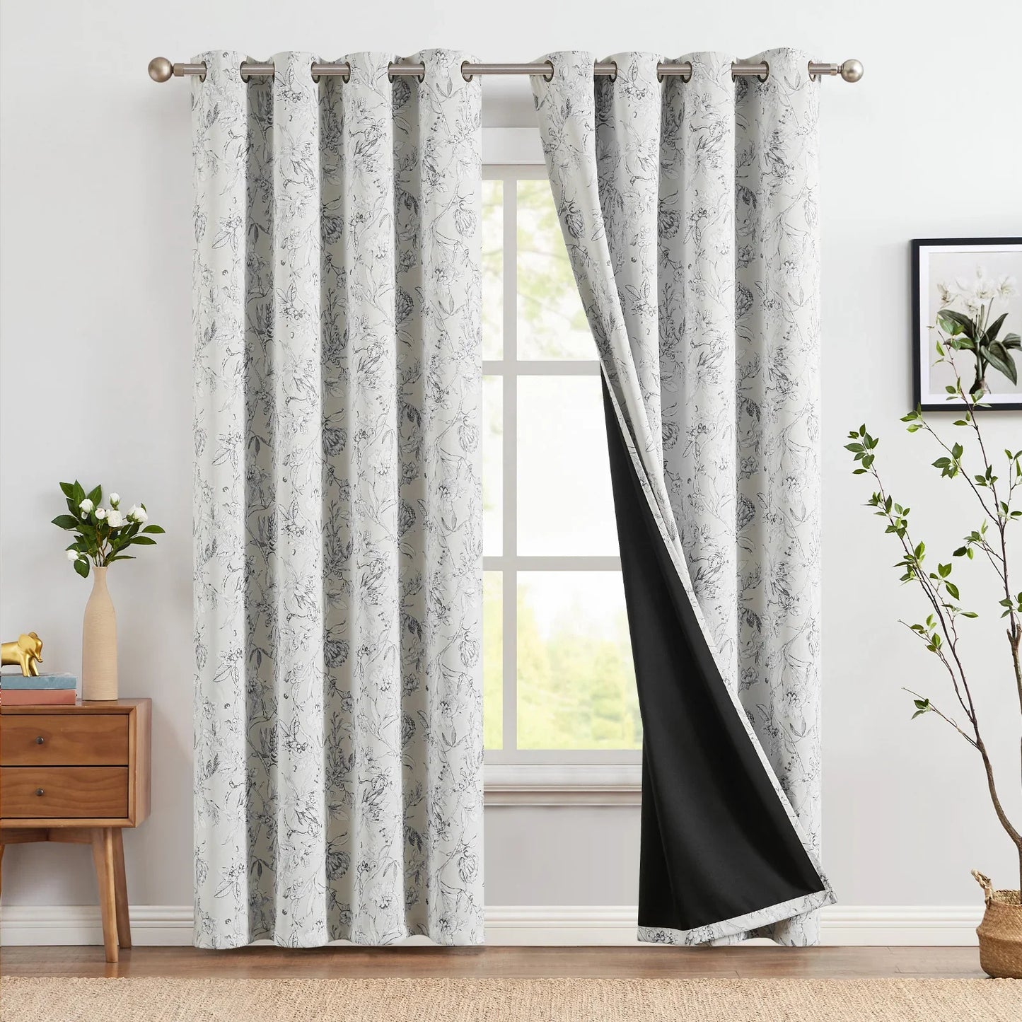 Hand-Drawn Sketch Floral Linen Curtains - Jinchan Home