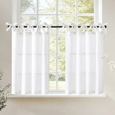 Solid Linen Blend DIY Tie-Top Kitchen Curtains - Jinchan Home