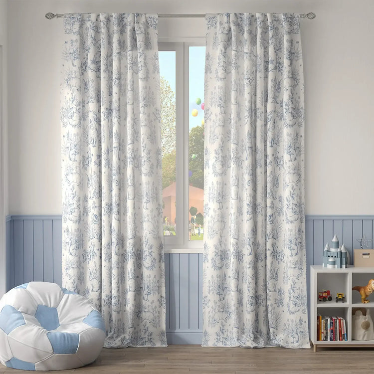 Bunny & Squirrel Toile Linen Curtains - Jinchan Home