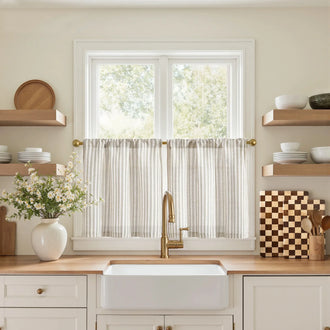 
                    
                      Colorful Striped Linen Kitchen Curtains - Jinchan Home
                    
                  
