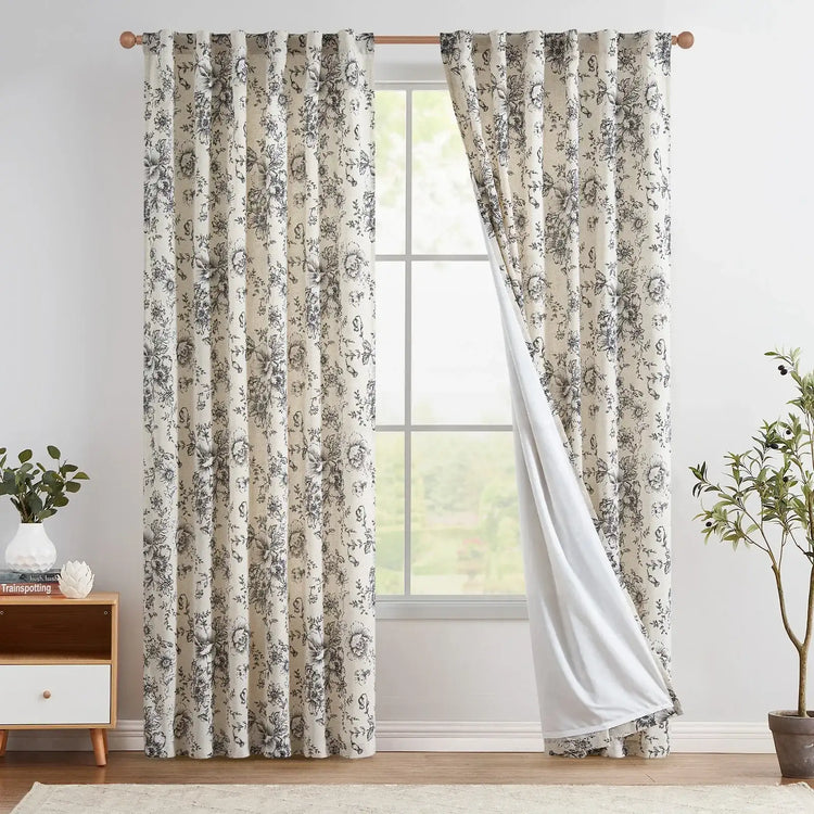 Floral Lined Linen Blend Curtains - Jinchan Home