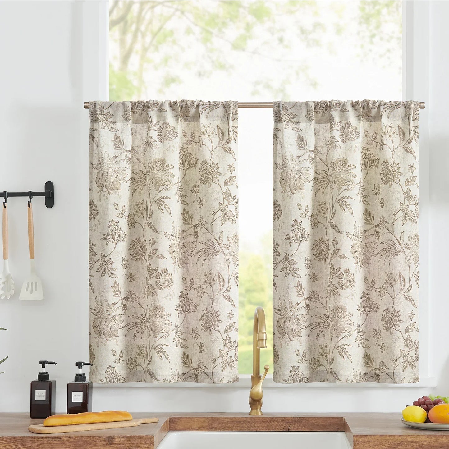 Vintage Botanical Floral Print Kitchen Curtains - Jinchan Home