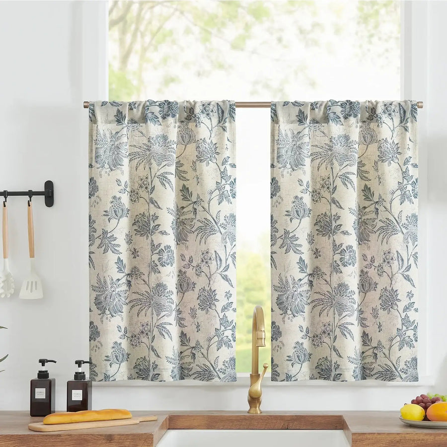 Vintage Botanical Floral Print Kitchen Curtains - Jinchan Home
