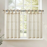 Solid Linen Blend DIY Tie-Top Kitchen Curtains - Jinchan Home