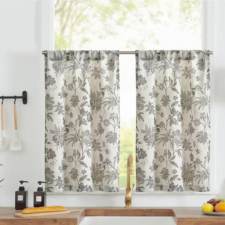 Vintage Botanical Floral Print Kitchen Curtains - Jinchan Home