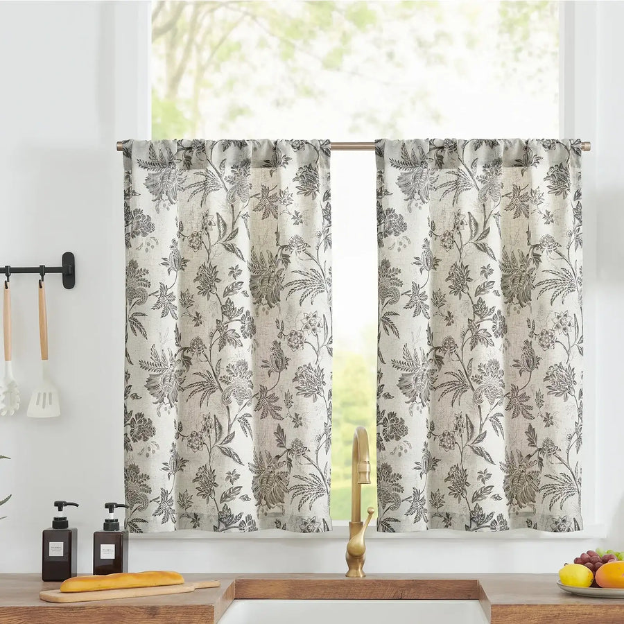 Vintage Botanical Floral Print Kitchen Curtains - Jinchan Home