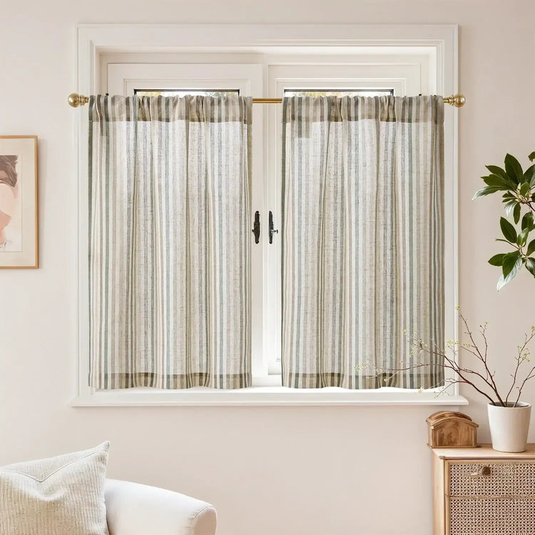Colorful Striped Linen-Blend Kitchen Curtains - Jinchan Home