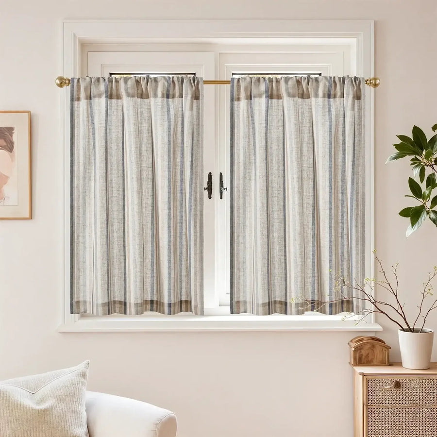 Colorful Striped Linen-Blend Kitchen Curtains - Jinchan Home