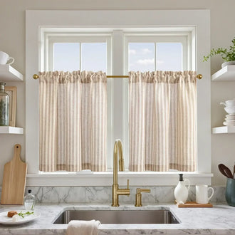 
                    
                      Colorful Striped Linen Wood Ear Edge Kitchen Curtains - Jinchan Home
                    
                  