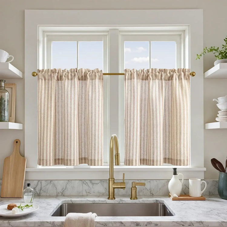Colorful Striped Linen Wood Ear Edge Kitchen Curtains - Jinchan Home