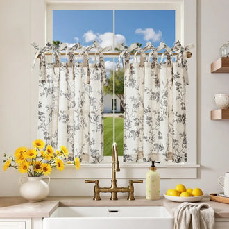 
                    
                      Vintage Vine Floral Sheer Tie-Top Kitchen Curtains - Jinchan Home
                    
                  