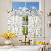 Vintage Vine Floral Sheer Tie-Top Kitchen Curtains - Jinchan Home