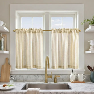 
                    
                      Colorful Striped Linen Wood Ear Edge Kitchen Curtains - Jinchan Home
                    
                  