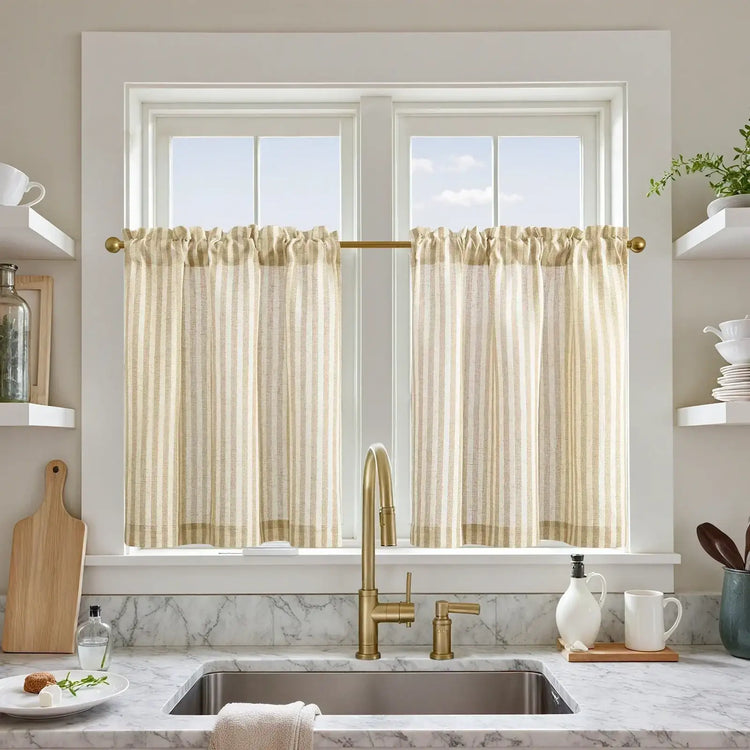 Colorful Striped Linen Wood Ear Edge Kitchen Curtains - Jinchan Home