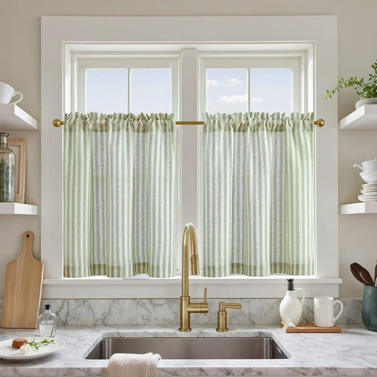 Colorful Striped Linen Wood Ear Edge Kitchen Curtains - Jinchan Home