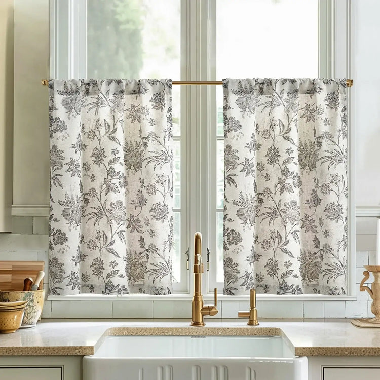 Vintage Botanical Floral Print Kitchen Curtains - Jinchan Home