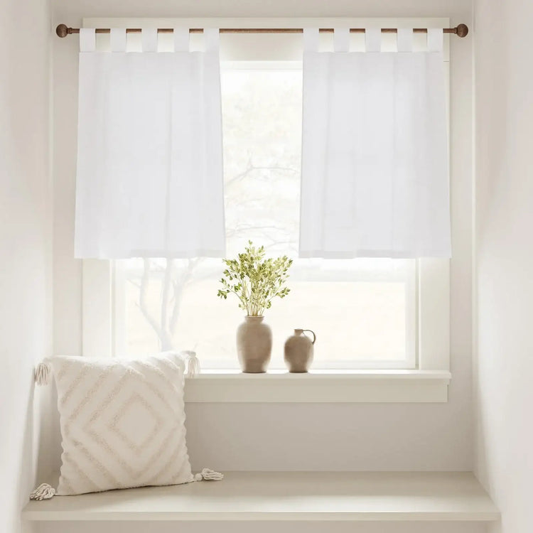 Solid Linen Tab-Top Sheer Kitchen Curtains - Jinchan Home
