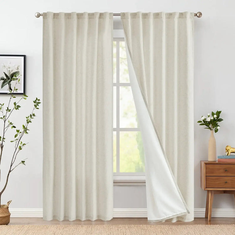 Solid Linen Blend Lined Curtains - Jinchan Home