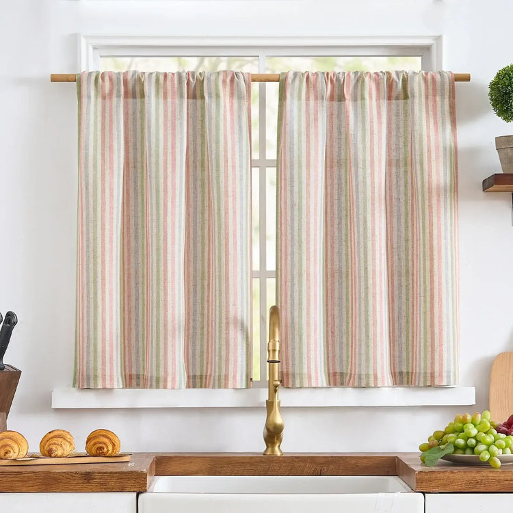 Colorful Striped Linen-Blend Kitchen Curtains - Jinchan Home