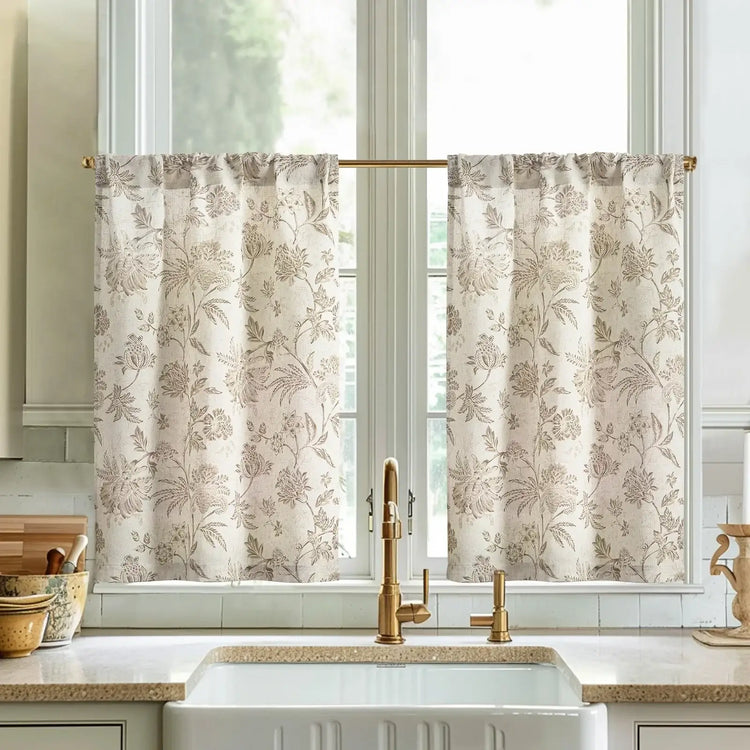 Vintage Botanical Floral Print Kitchen Curtains - Jinchan Home