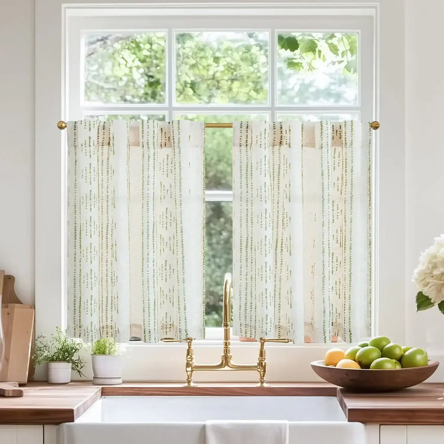 Boho Linen Back Tab Kitchen Curtains - Jinchan Home