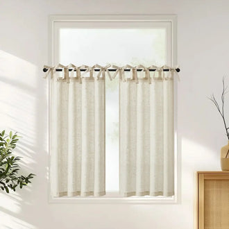 
                    
                      Solid Linen Blend DIY Tie-Top Kitchen Curtains - Jinchan Home
                    
                  