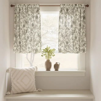 Vintage Scrollwork Floral Linen Kitchen Curtains - Jinchan Home