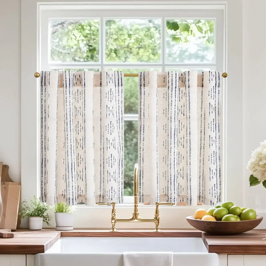 Boho Linen Back Tab Kitchen Curtains - Jinchan Home