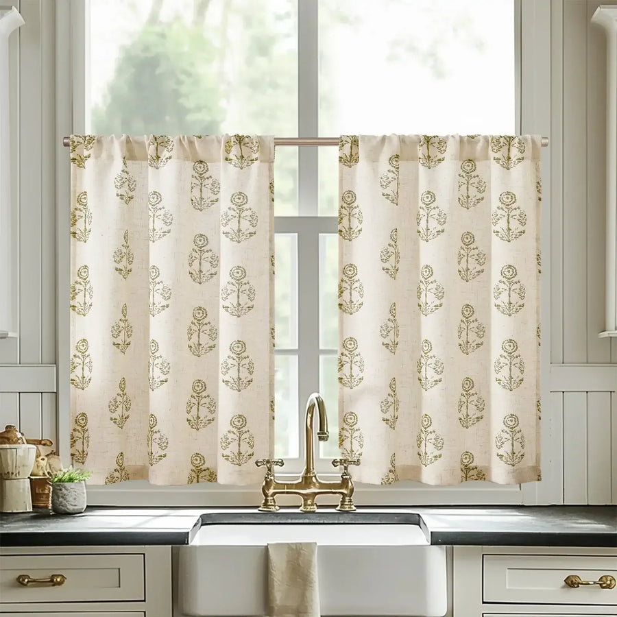 Cross-Weave Printed Kitchen Curtains - Jinchan Home