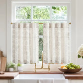 Boho Linen Back Tab Kitchen Curtains - Jinchan Home
