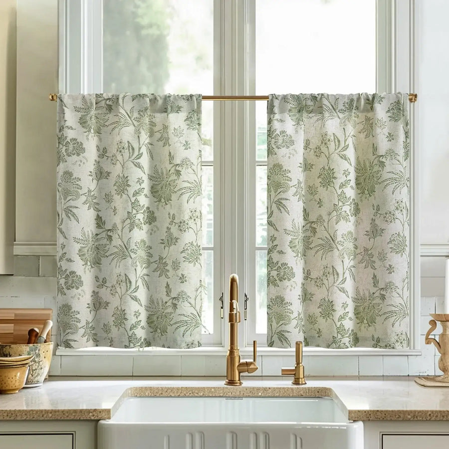 Vintage Botanical Floral Print Kitchen Curtains - Jinchan Home