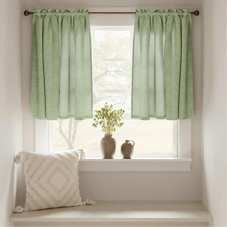 Linen Textured Tier Kitchen Curtains - Jinchan Home