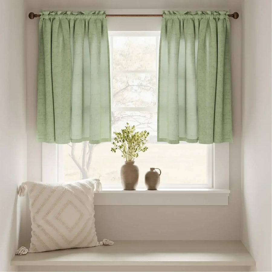 Linen Textured Tier Kitchen Curtains - Jinchan Home