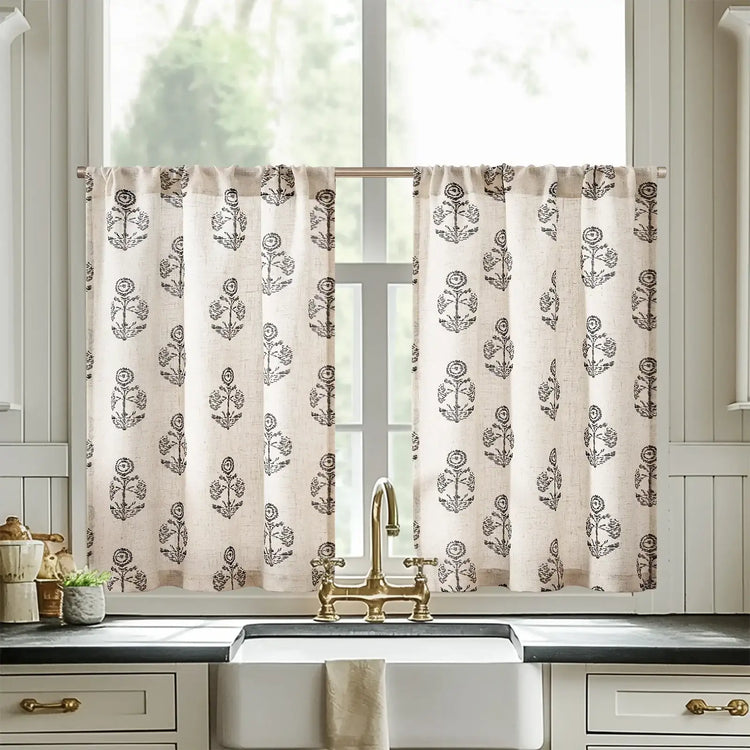 Cross-Weave Printed Kitchen Curtains - Jinchan Home