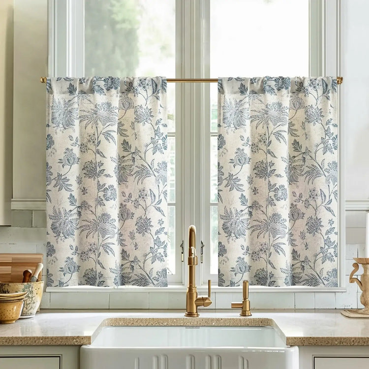 Vintage Botanical Floral Print Kitchen Curtains - Jinchan Home