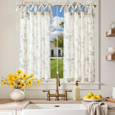 Vintage Vine Floral Sheer Tie-Top Kitchen Curtains - Jinchan Home