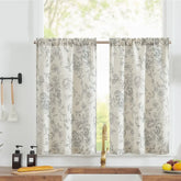 Vintage Line-Art Large Floral Rod Pocket Kitchen Curtains - Jinchan Home