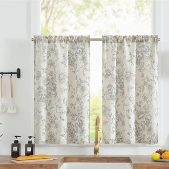 
                    
                      Vintage Line-Art Large Floral Rod Pocket Kitchen Curtains - Jinchan Home
                    
                  
