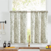 Vintage Line-Art Large Floral Rod Pocket Kitchen Curtains - Jinchan Home