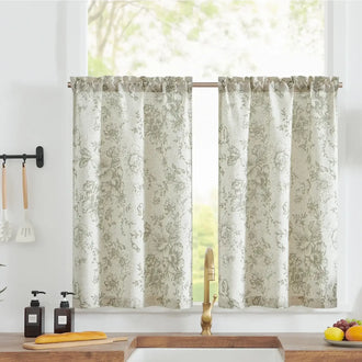 
                    
                      Vintage Line-Art Large Floral Rod Pocket Kitchen Curtains - Jinchan Home
                    
                  