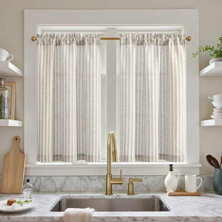 Colorful Striped Linen Wood Ear Edge Kitchen Curtains - Jinchan Home