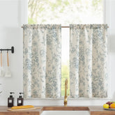 Vintage Line-Art Large Floral Rod Pocket Kitchen Curtains - Jinchan Home