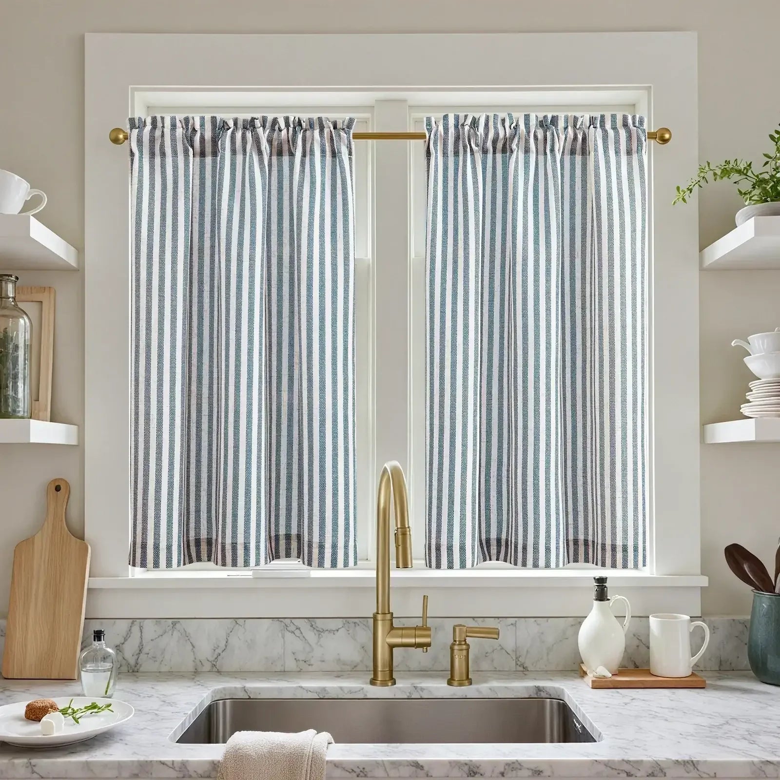 Blue Kitchen Curtains - Coastal, Nautical & Farmhouse Styles