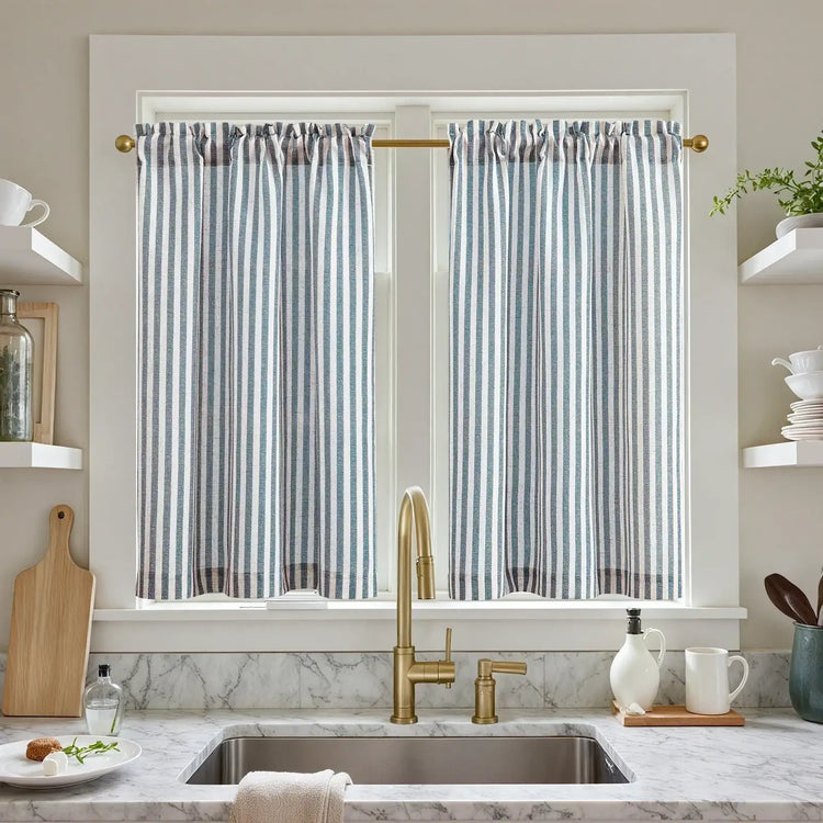 Colorful Striped Linen Wood Ear Edge Kitchen Curtains - Jinchan Home