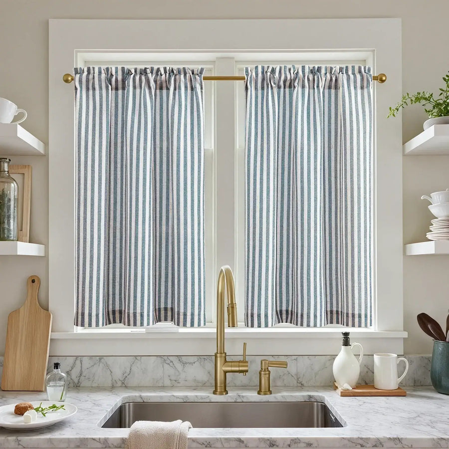 Colorful Striped Linen Wood Ear Edge Kitchen Curtains - Jinchan Home
