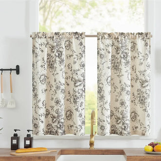 
                    
                      Vintage Line-Art Large Floral Rod Pocket Kitchen Curtains - Jinchan Home
                    
                  