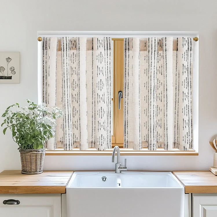 Boho Linen Back Tab Kitchen Curtains - Jinchan Home